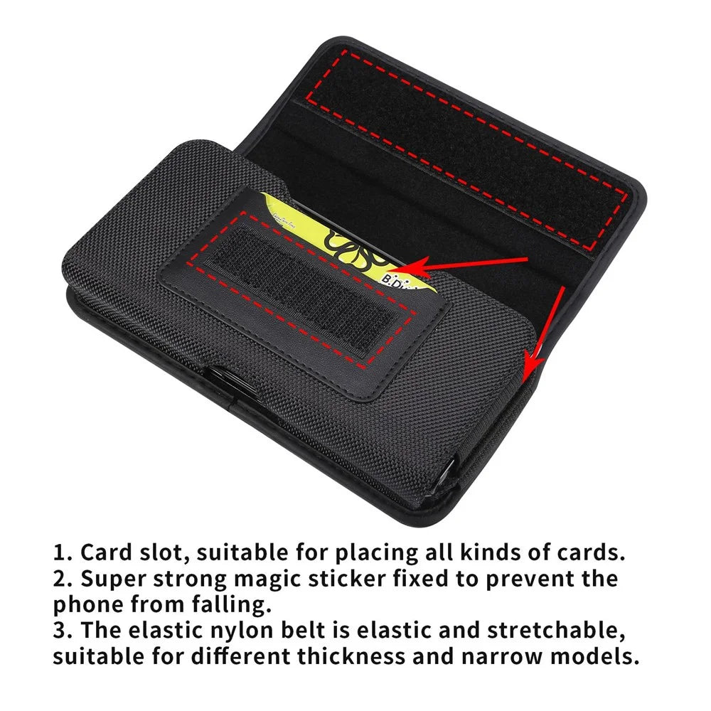 For 6.7-6.9-inch Horizontal Carrying Phone Pouch Waist Case Belt Loop Clip Holster with Dual Phone Slots + Card Slots - 7