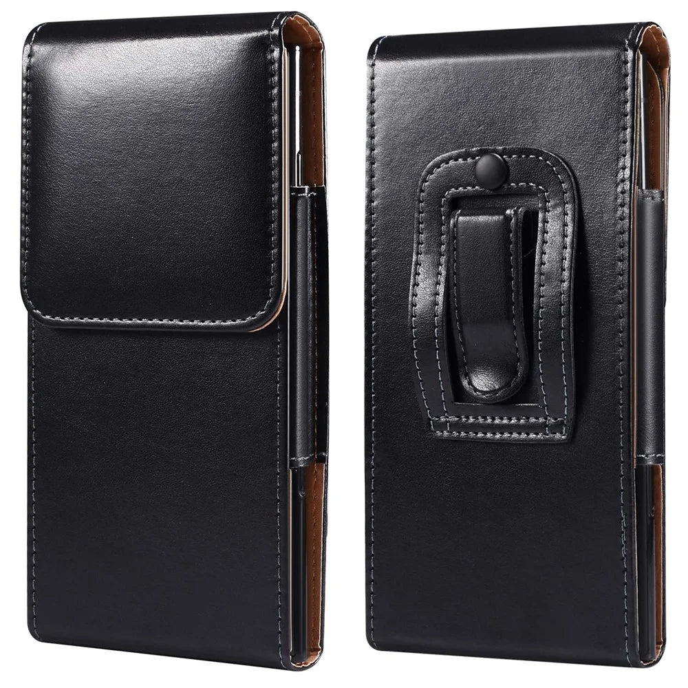 6.9 Inch Men's Waist Phone Pouch Bag Glossy Surface Vertical Flip Phone Carrying Case - 1