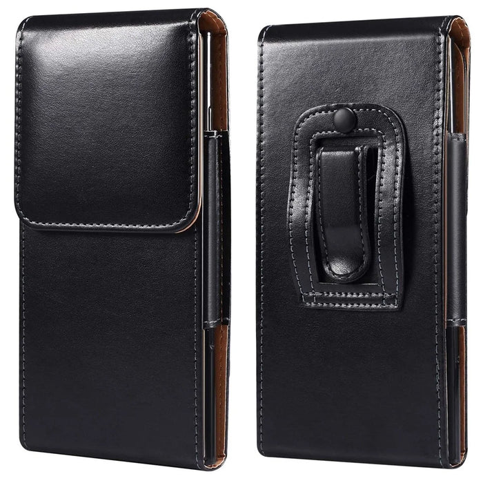 6.9 Inch Men's Waist Phone Pouch Bag Glossy Surface Vertical Flip Phone Carrying Case - 1