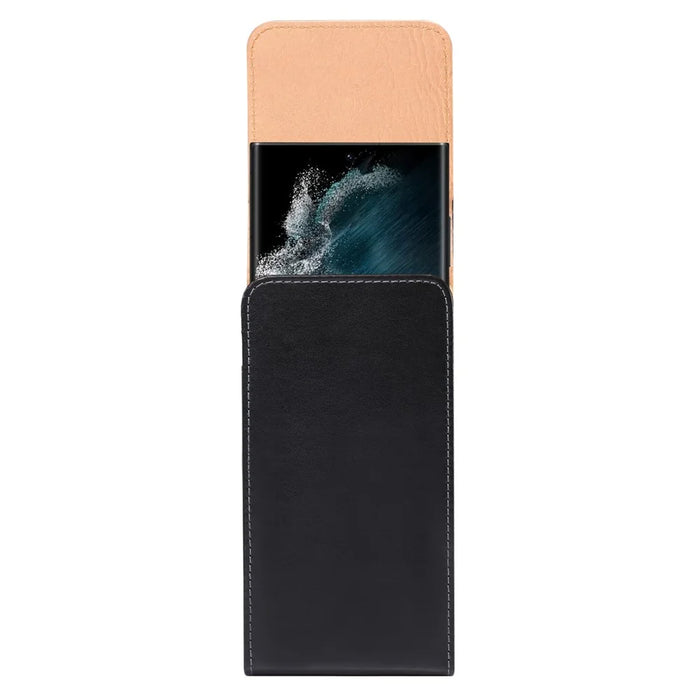 6.9 Inch Men's Waist Phone Pouch Bag Glossy Surface Vertical Flip Phone Carrying Case - 6