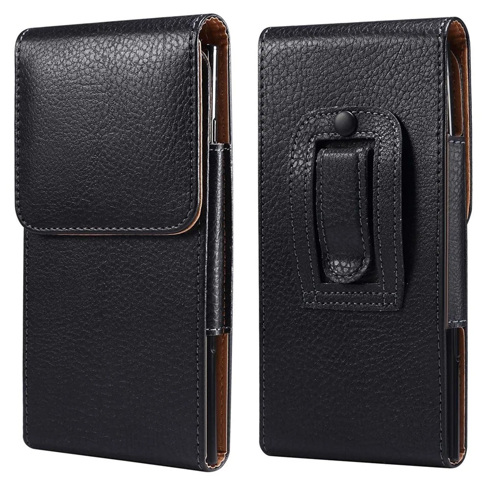 6.9 Inch Smart Phone Belt Loop Hole Men's Waist Bag Litchi Texture Vertical Flip Phone Case Cover - 1