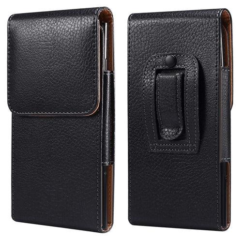 6.9 Inch Smart Phone Belt Loop Hole Men's Waist Bag Litchi Texture Vertical Flip Phone Case Cover - 1