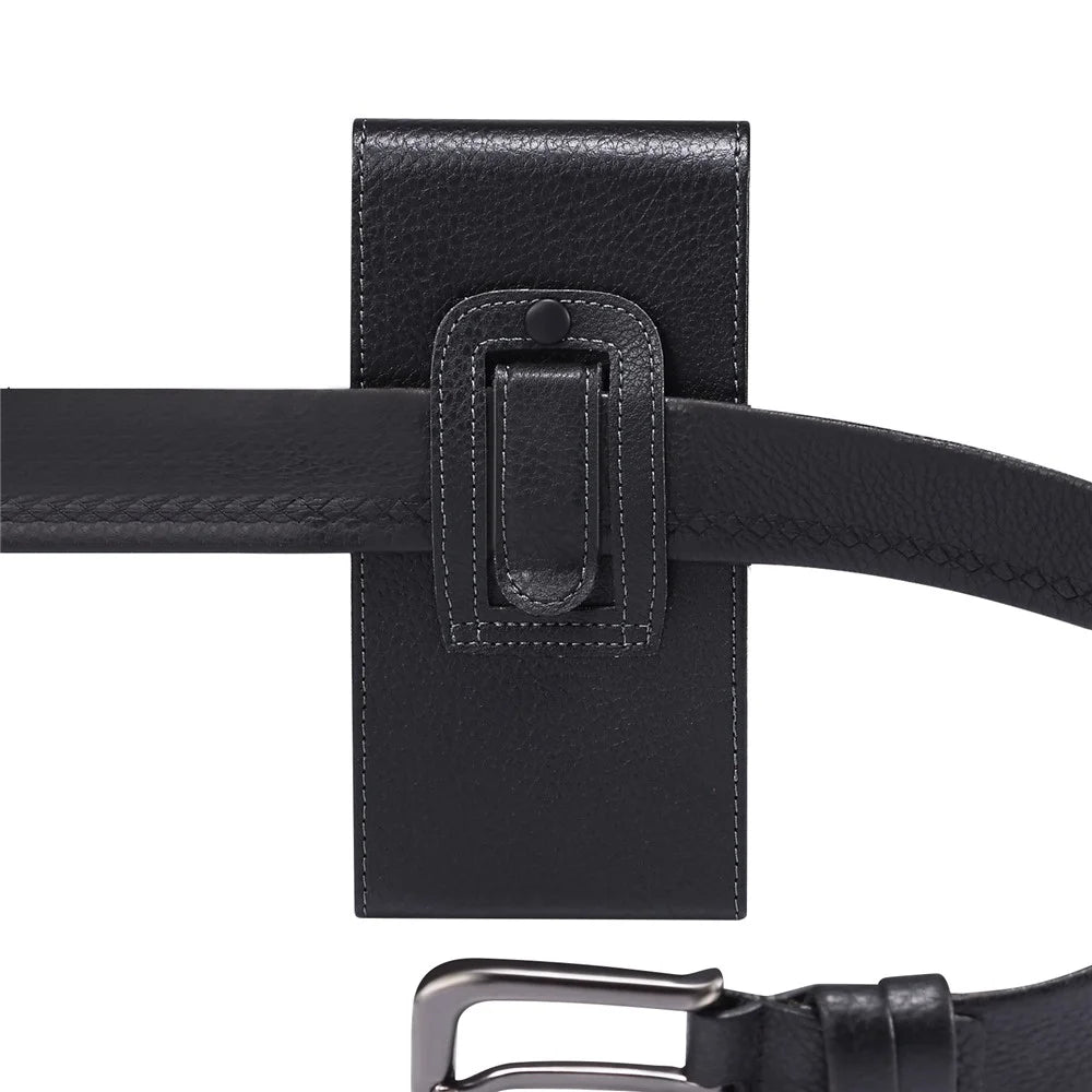 6.9 Inch Smart Phone Belt Loop Hole Men's Waist Bag Litchi Texture Vertical Flip Phone Case Cover - 2