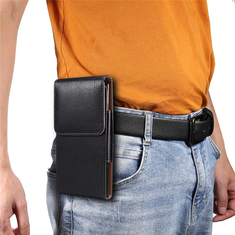 6.9 Inch Smart Phone Belt Loop Hole Men's Waist Bag Litchi Texture Vertical Flip Phone Case Cover - 3
