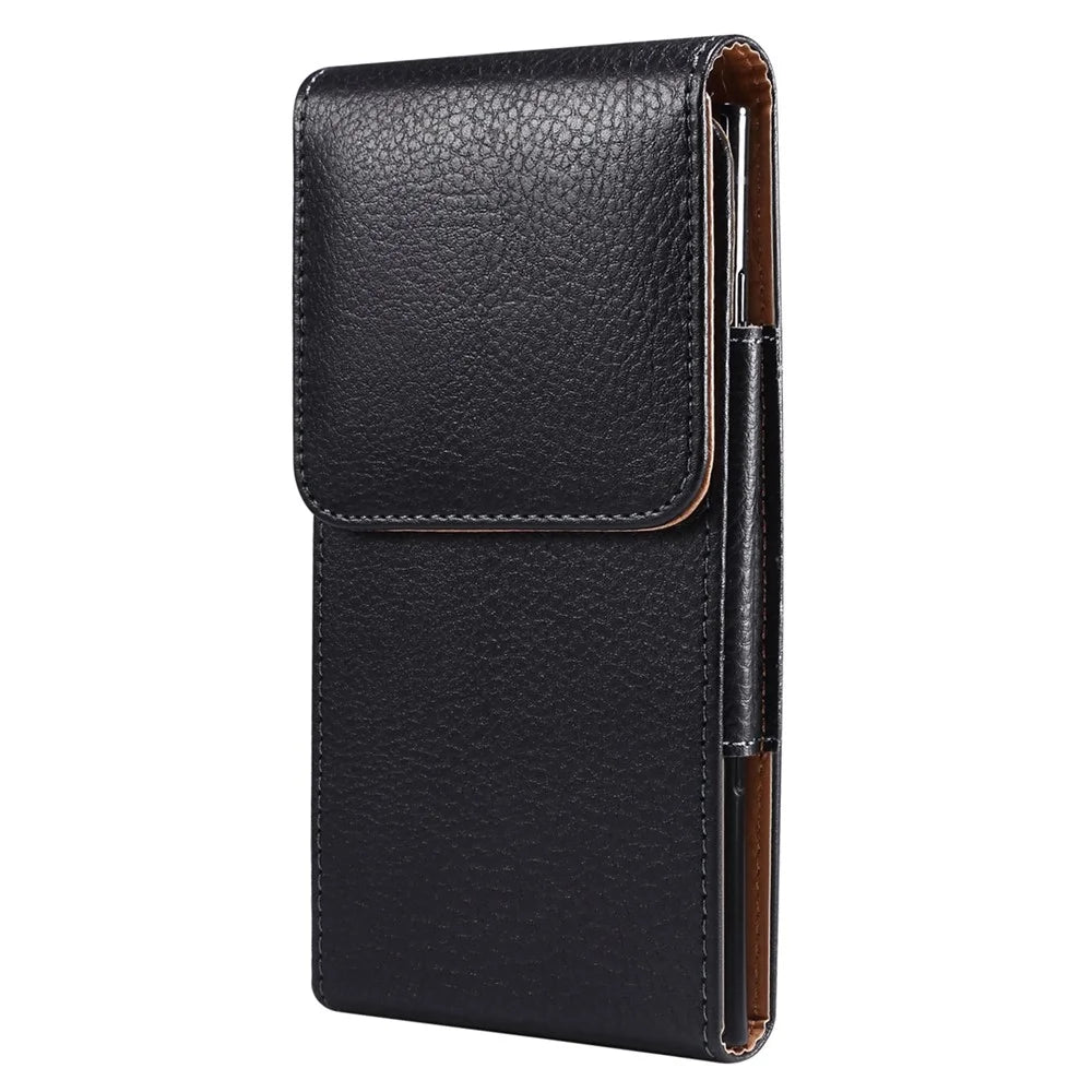 6.9 Inch Smart Phone Belt Loop Hole Men's Waist Bag Litchi Texture Vertical Flip Phone Case Cover - 4