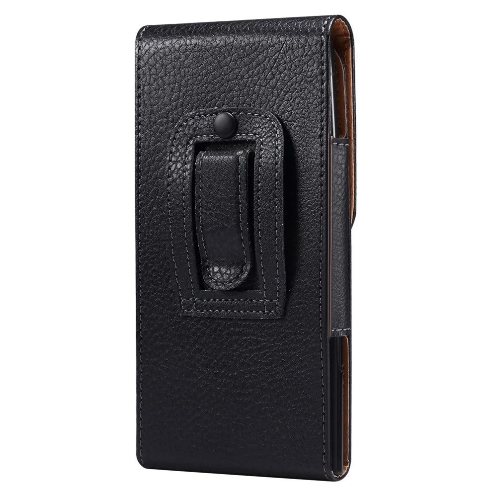 6.9 Inch Smart Phone Belt Loop Hole Men's Waist Bag Litchi Texture Vertical Flip Phone Case Cover - 5