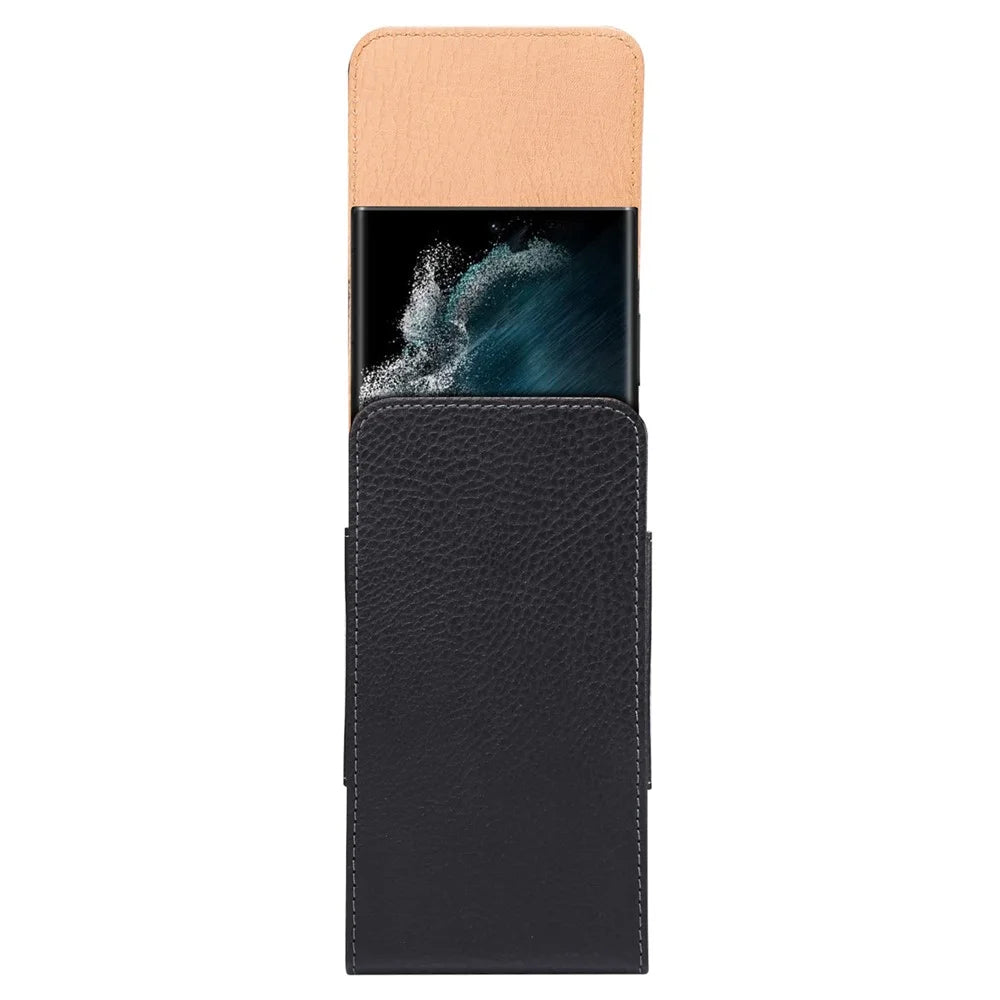 6.9 Inch Smart Phone Belt Loop Hole Men's Waist Bag Litchi Texture Vertical Flip Phone Case Cover - 6