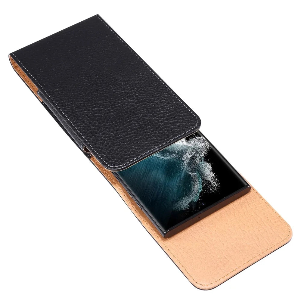 6.9 Inch Smart Phone Belt Loop Hole Men's Waist Bag Litchi Texture Vertical Flip Phone Case Cover - 7