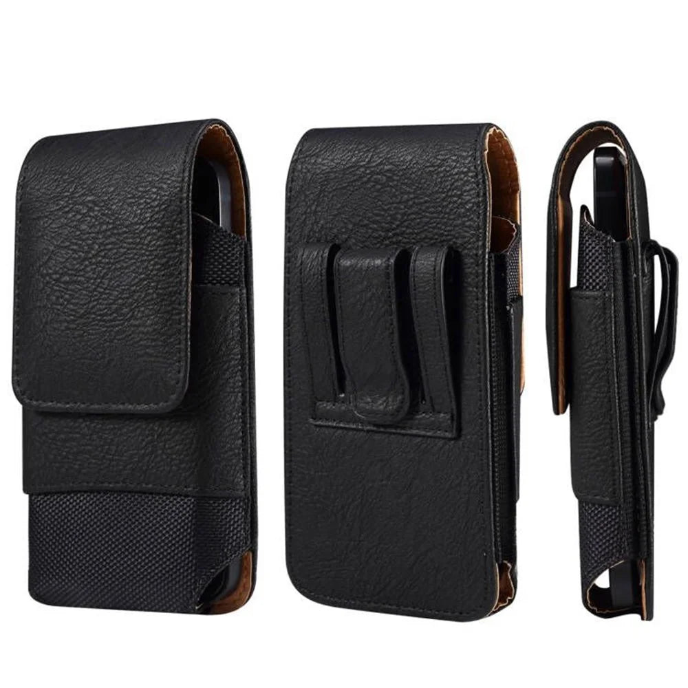 For iPhone 14 Plus / 14 Pro Max / 13 Pro Max / Samsung Galaxy S22 Ultra / S21 Ultra 5G Universal 6.7 / 6.9inch Smart Phone Belt Loop Back Clip Elastic Sides Waist Bag with Card Pocket - Black - 1