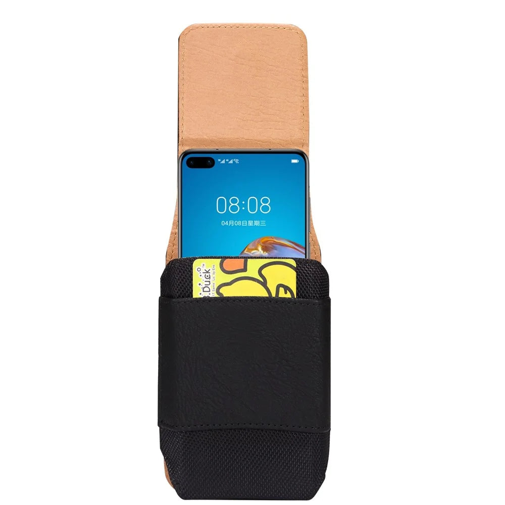 For iPhone 12 mini / 13 mini / 11 Pro / Huawei P40 Universal 5.2-Inch Smart Phone Belt Loop Back Clip Elastic Sides Waist Bag with Card Pocket - Black - 2