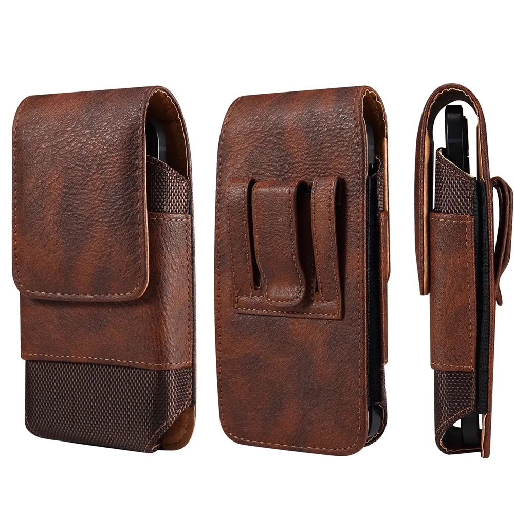 For Samsung Galaxy S22+ 5G / iPhone 11 Pro Max / Huawei Mate 40 / Honor 50 Universal 6.5-Inch Phone Waist Pouch Elastic Sides Card Carrying Bag - Brown - 1