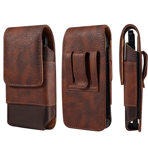 For Samsung Galaxy S22+ 5G / iPhone 11 Pro Max / Huawei Mate 40 / Honor 50 Universal 6.5-Inch Phone Waist Pouch Elastic Sides Card Carrying Bag - Brown - 1