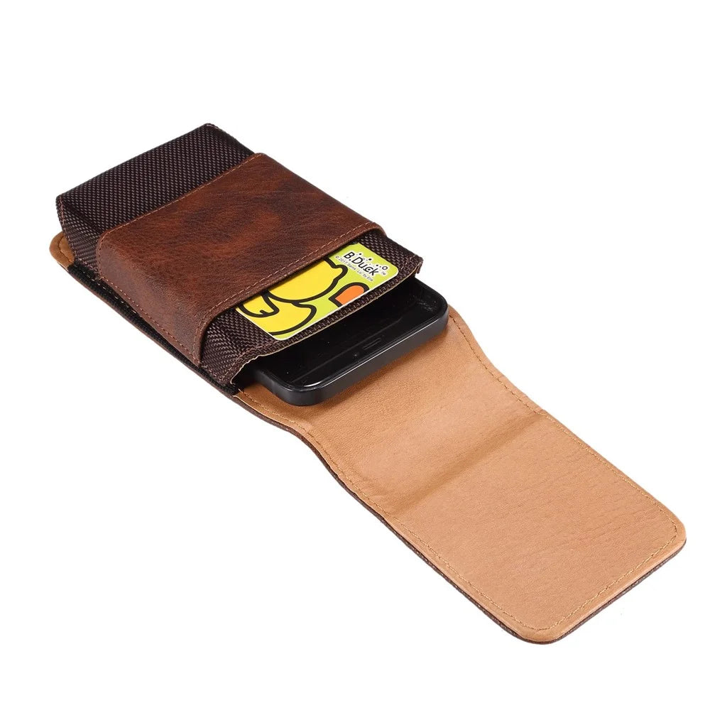 For Samsung Galaxy S22+ 5G / iPhone 11 Pro Max / Huawei Mate 40 / Honor 50 Universal 6.5-Inch Phone Waist Pouch Elastic Sides Card Carrying Bag - Brown - 5