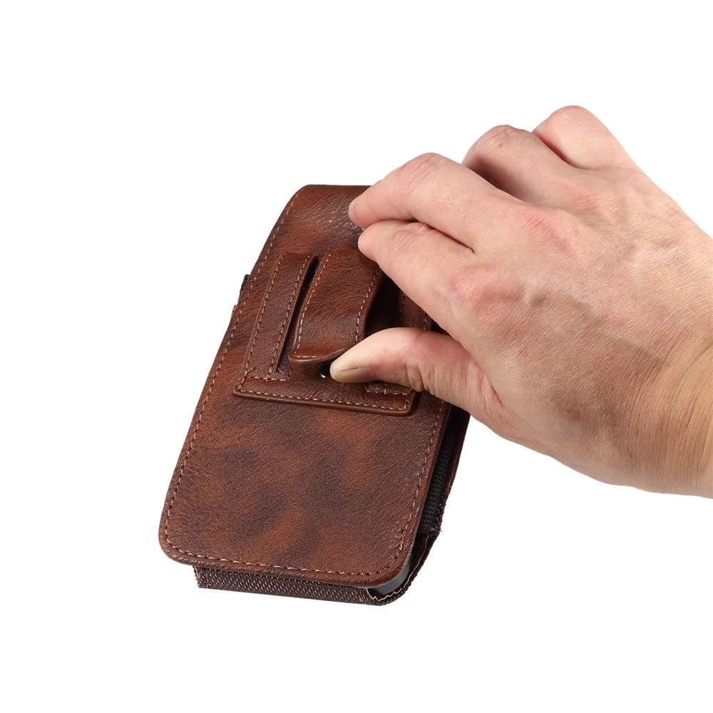 For Samsung Galaxy S22+ 5G / iPhone 11 Pro Max / Huawei Mate 40 / Honor 50 Universal 6.5-Inch Phone Waist Pouch Elastic Sides Card Carrying Bag - Brown - 6