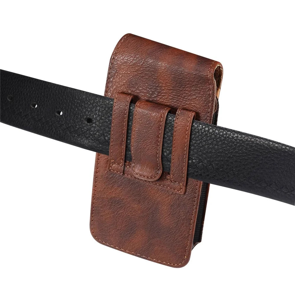 For Samsung Galaxy S22+ 5G / iPhone 11 Pro Max / Huawei Mate 40 / Honor 50 Universal 6.5-Inch Phone Waist Pouch Elastic Sides Card Carrying Bag - Brown - 7