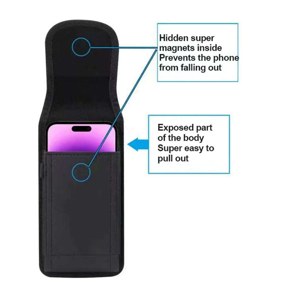 Cell Phone Belt Bag for 6.7-6.9 inch Phones Pouch Litchi Texture PU Leather Magnetic Closure Phone Holster - 5
