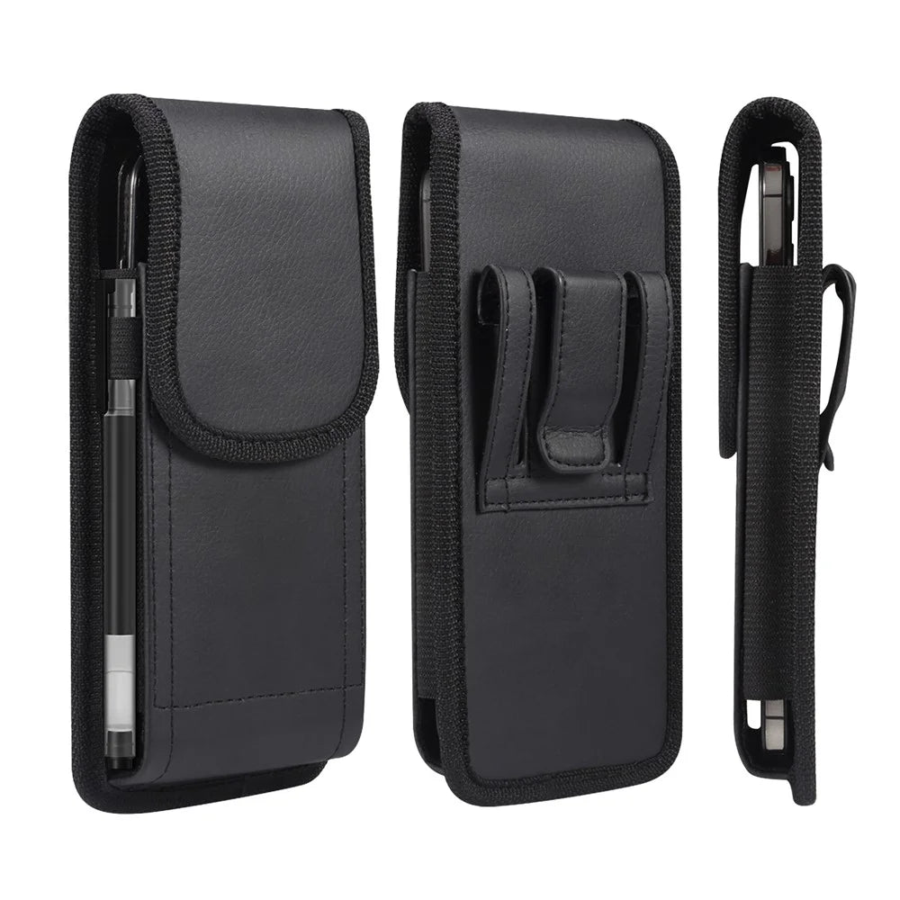 Cell Phone Belt Bag for 6.7-6.9 inch Phones Pouch Litchi Texture PU Leather Magnetic Closure Phone Holster - 7