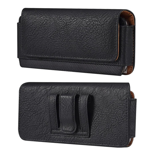 Horizontal Cowhide Texture PU Leather+Nylon Phone Belt Bag for 4.7-5.4" Smartphone Waist Pouch - Black - 1