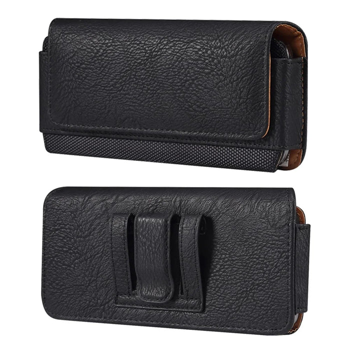 Horizontal Cowhide Texture PU Leather+Nylon Phone Belt Bag for 4.7-5.4" Smartphone Waist Pouch - Black - 1