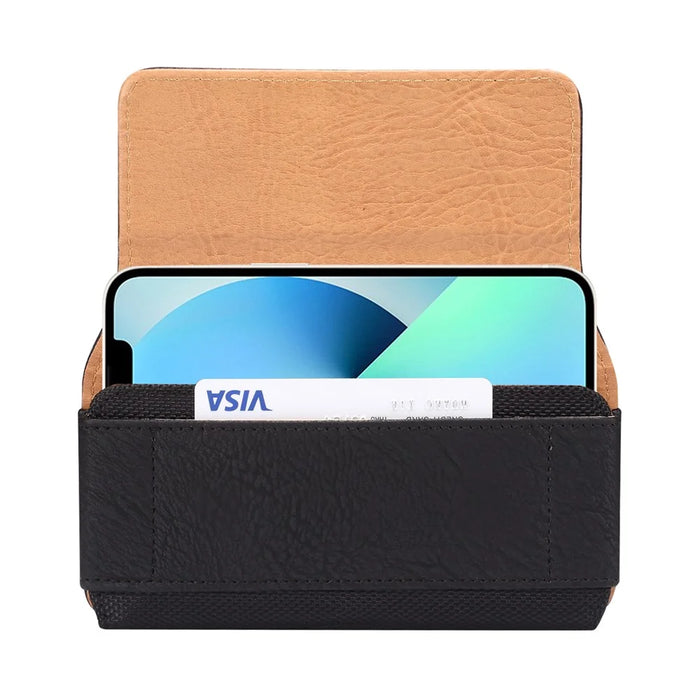 Horizontal Cowhide Texture PU Leather+Nylon Phone Belt Bag for 4.7-5.4" Smartphone Waist Pouch - Black - 3