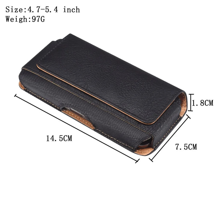 Horizontal Cowhide Texture PU Leather+Nylon Phone Belt Bag for 4.7-5.4" Smartphone Waist Pouch - Black - 6