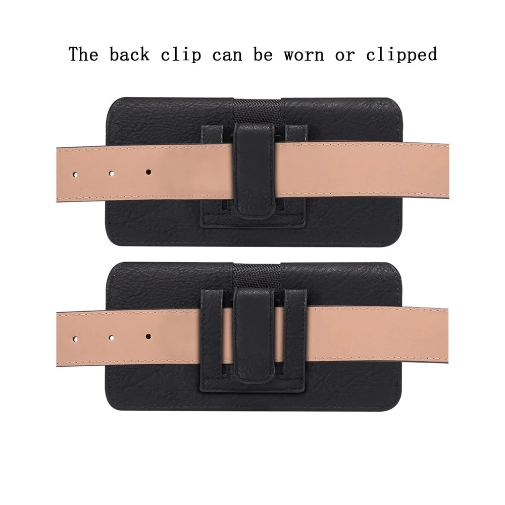 Horizontal Splicing Phone Belt Bag Cowhide Texture PU Leather+Nylon Waist Pouch for 6.2-6.5" Cell Phones - Black - 5