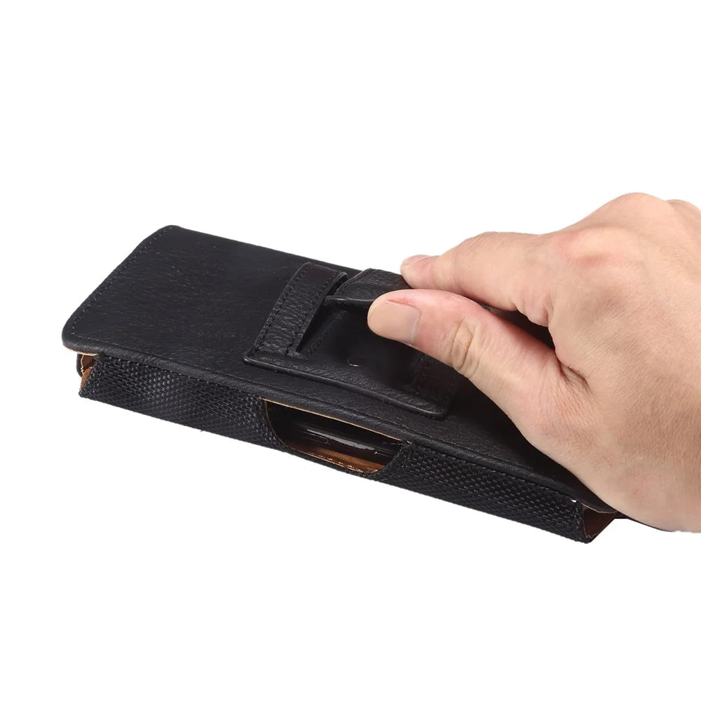 Horizontal Splicing Phone Belt Bag Cowhide Texture PU Leather+Nylon Waist Pouch for 6.2-6.5" Cell Phones - Black - 7