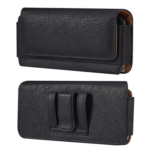Cowhide Texture PU Leather+Nylon Waist Bag for 6.7-6.9" Smartphone Horizontal Belt Phone Pouch - Black - 1