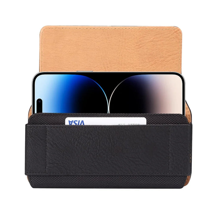 Cowhide Texture PU Leather+Nylon Waist Bag for 6.7-6.9" Smartphone Horizontal Belt Phone Pouch - Black - 3