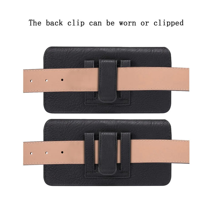Cowhide Texture PU Leather+Nylon Waist Bag for 6.7-6.9" Smartphone Horizontal Belt Phone Pouch - Black - 4