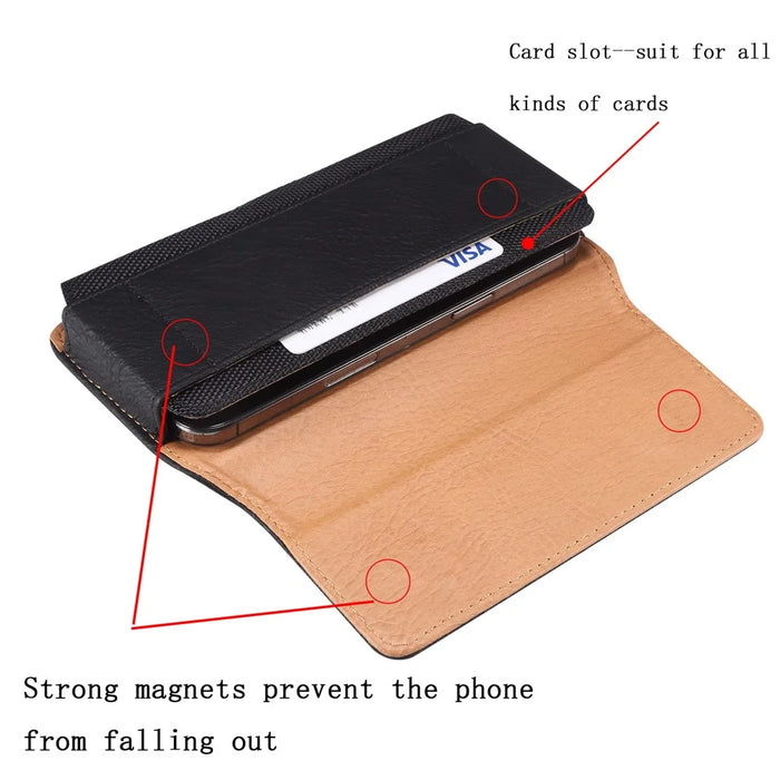 Cowhide Texture PU Leather+Nylon Waist Bag for 6.7-6.9" Smartphone Horizontal Belt Phone Pouch - Black - 5