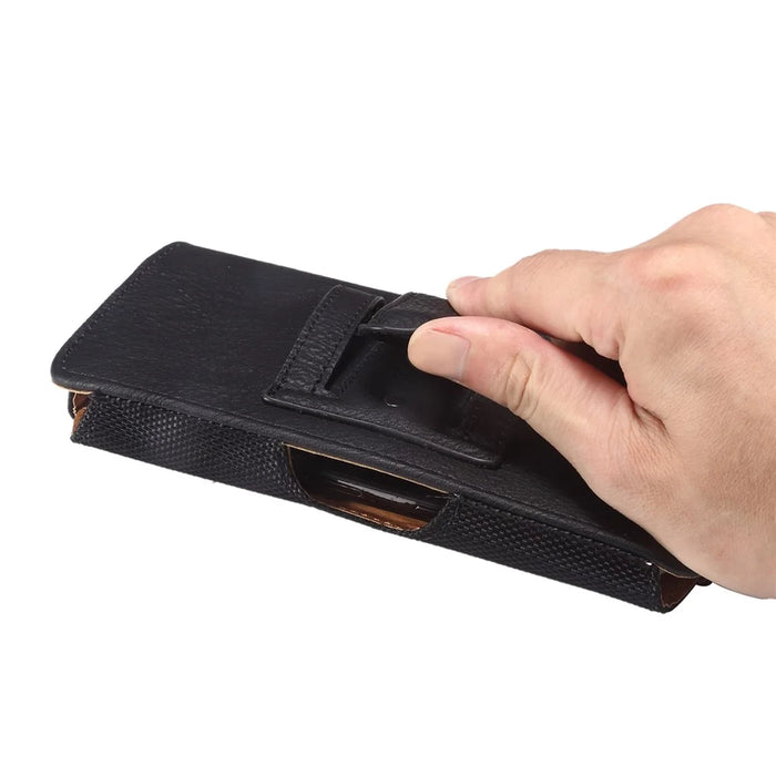 Cowhide Texture PU Leather+Nylon Waist Bag for 6.7-6.9" Smartphone Horizontal Belt Phone Pouch - Black - 7