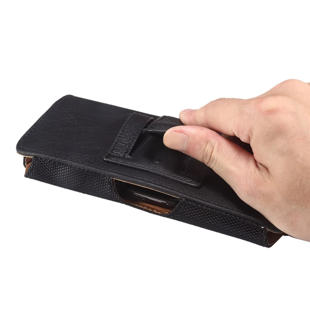 Cowhide Texture PU Leather+Nylon Waist Bag Anti-Scratch Horizontal Belt Phone Pouch for 6.2-6.5" Smartphone - Black - 7
