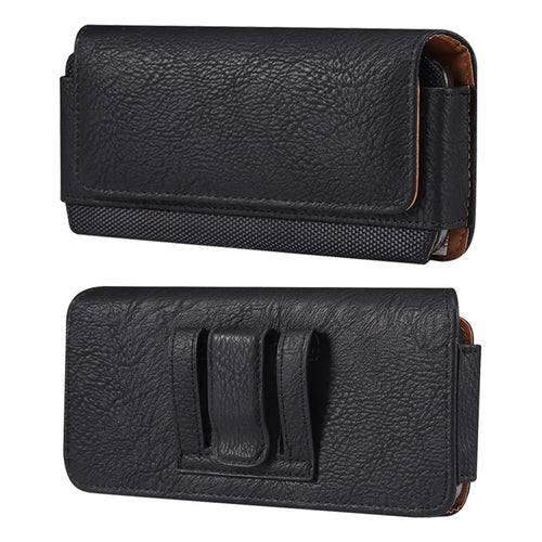 Horizontal Cowhide Texture PU Leather+Nylon Waist Phone Bag for 6.1" Cell Phones Anti-Drop Belt Phone Pouch - Black - 1