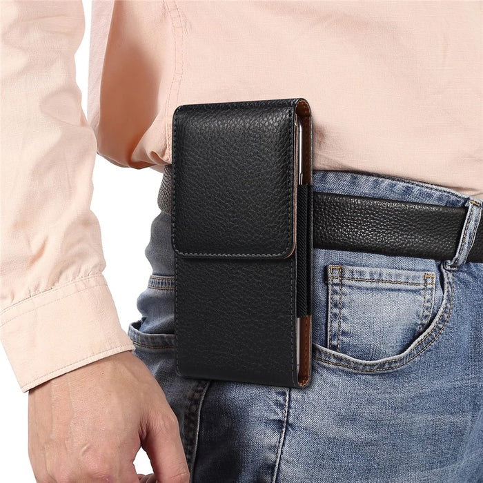 Litchi Texture PU Leather Phone Pouch for 6.2-6.5" Mobile Phones Vertical Belt Bag with Back Buckle - 5