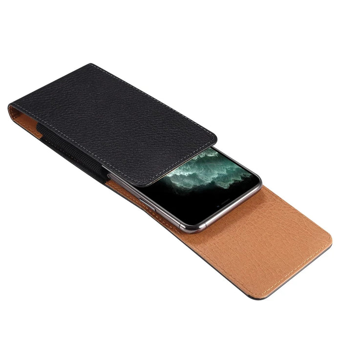 Litchi Texture PU Leather Phone Pouch for 6.2-6.5" Mobile Phones Vertical Belt Bag with Back Buckle - 6