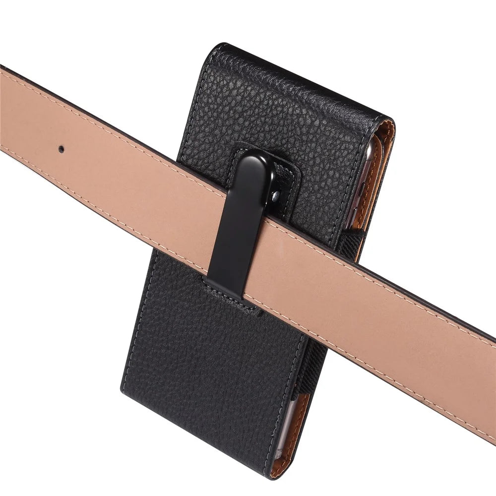 Vertical Waist Phone Pouch for 6.7-6.9" Litchi Texture PU Leather Mobile Phones Belt Bag with Back Buckle - 4