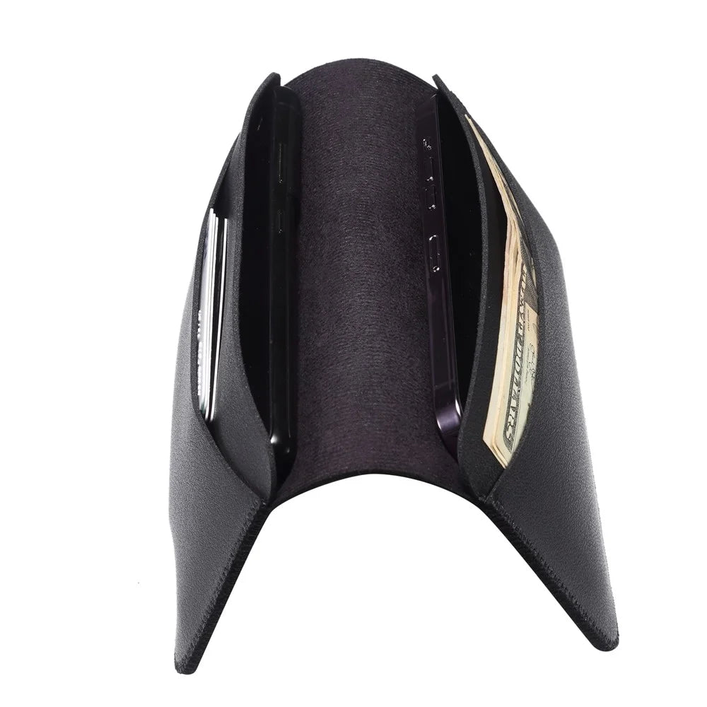 Phone Case for 5.5''-6.5'' Phone Nappa Texture Microfiber Leather Clutch Money Pouch Wallet Double Compartment Cards Holder, Size: L - Black - 4