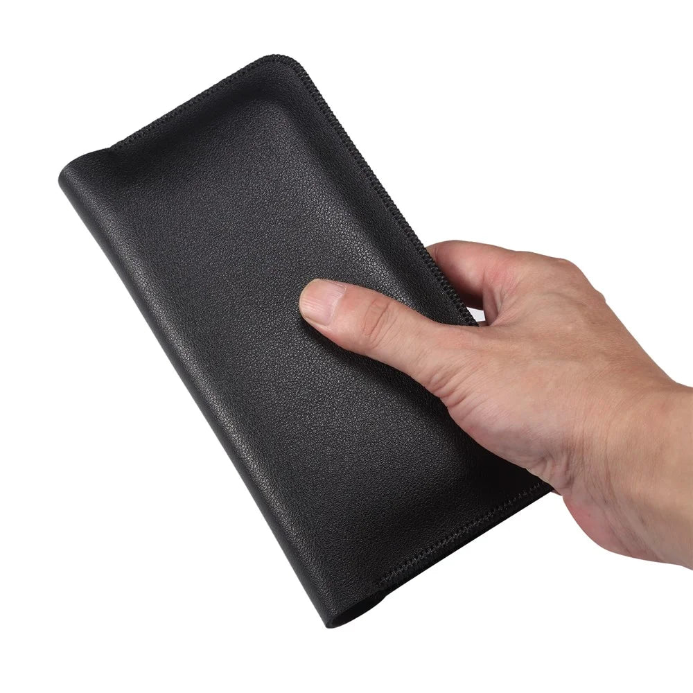 Phone Case for 5.5''-6.5'' Phone Nappa Texture Microfiber Leather Clutch Money Pouch Wallet Double Compartment Cards Holder, Size: L - Black - 6
