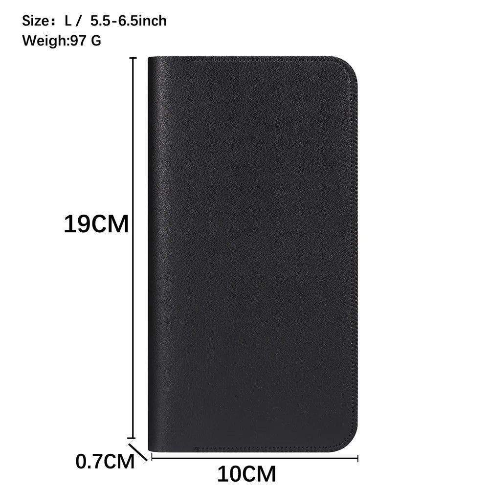 Phone Case for 5.5''-6.5'' Phone Nappa Texture Microfiber Leather Clutch Money Pouch Wallet Double Compartment Cards Holder, Size: L - Black - 7
