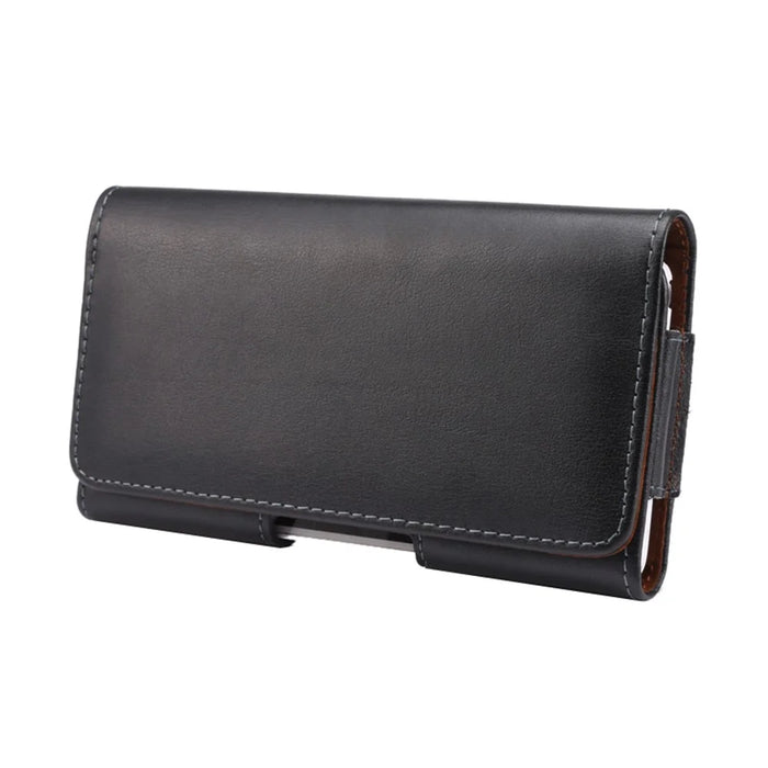 Genuine Leather Case Holster Pouch for Samsung iPhone Huawei Xiaomi with Belt Clip - Black - 1