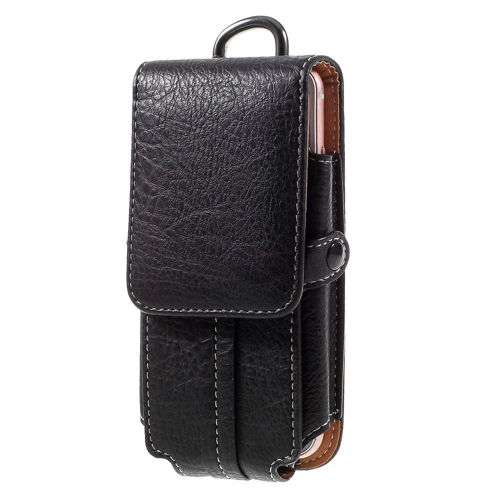 Outdoor Card Holder Leather Pouch for Galaxy S5/iPhone 6s 7, Size: 150x73x15mm - Black - 2