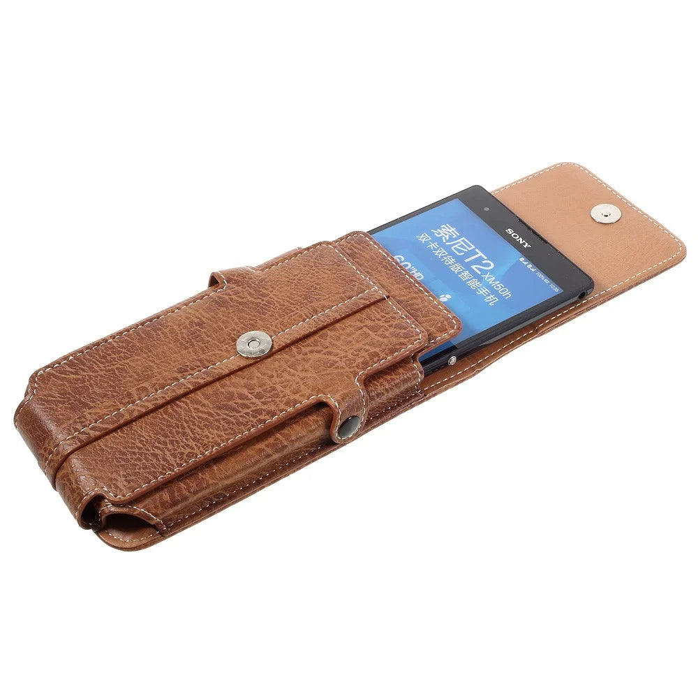 Card Slots Leather Pouch + Carabiner for iPhone 6s Plus/Galaxy A9, Size: 172x95x18mm - Brown - 1