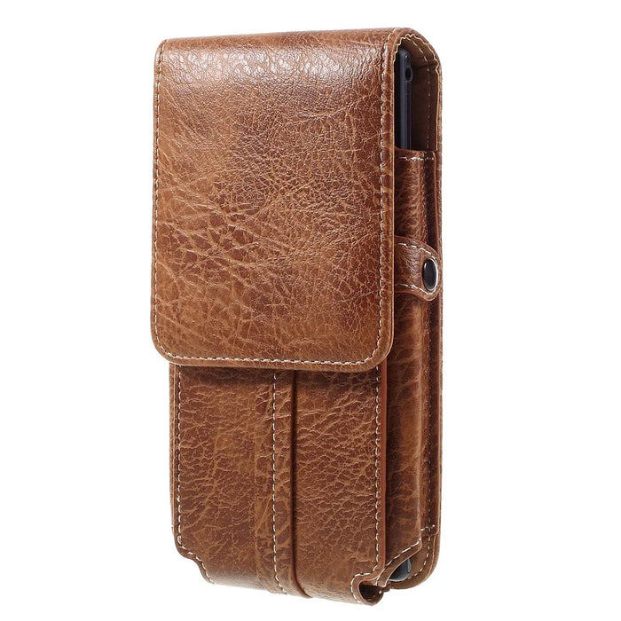 Card Slots Leather Pouch + Carabiner for iPhone 6s Plus/Galaxy A9, Size: 172x95x18mm - Brown - 2