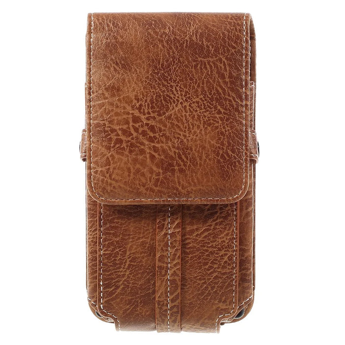 Card Slots Leather Pouch + Carabiner for iPhone 6s Plus/Galaxy A9, Size: 172x95x18mm - Brown - 4