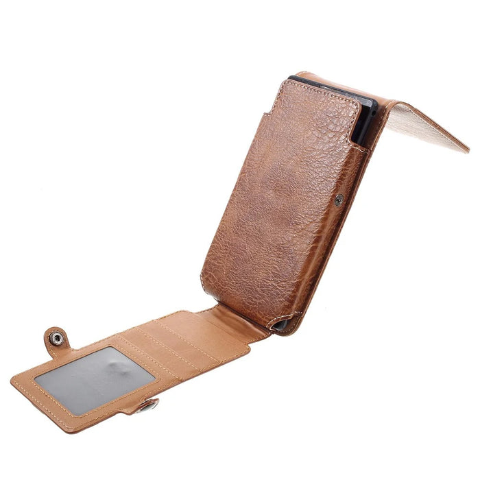 Card Slots Leather Pouch + Carabiner for iPhone 6s Plus/Galaxy A9, Size: 172x95x18mm - Brown - 5