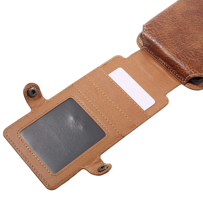 Card Slots Leather Pouch + Carabiner for iPhone 6s Plus/Galaxy A9, Size: 172x95x18mm - Brown - 7