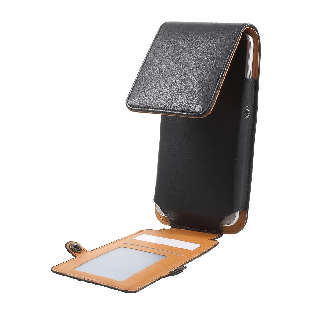 Card Holder Leather Pouch Holster for iPhone 7/ Sony Z5 Compact, Size: 140 x 70 x 11mm - Black - 3
