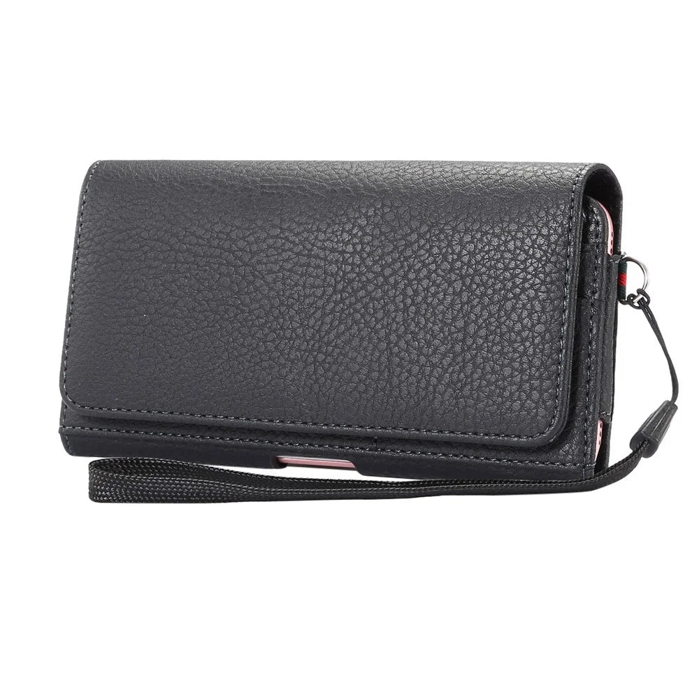 Litchi Leather Coin/Card Slots Holster Pouch for iPhone 8 Plus/7 Plus/Samsung Note 8/S9+/S8+ - Black - 1