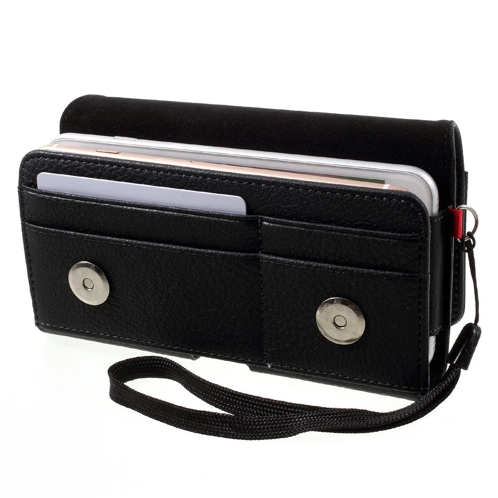 Litchi Leather Holster Cover Dual-layer Coin/Card Slots Pouch for iPhone 8 Plus / Samsung S9+, Size: 160 x 83 x 10mm - 6
